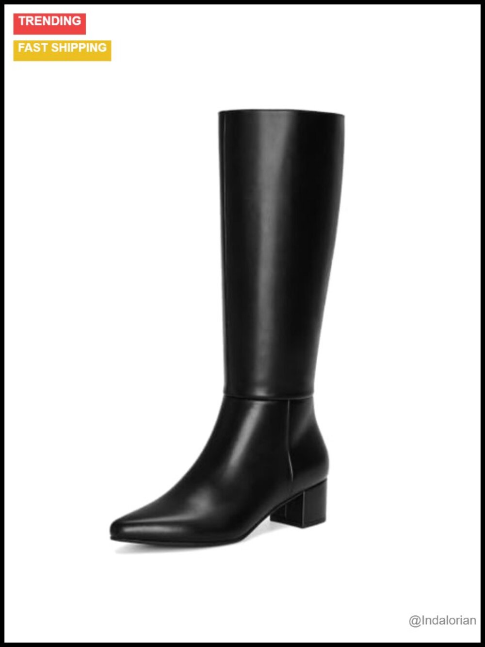 Knee High Boots Women Pointed Toe Faux Leather Low Heel Zip Tall Boots